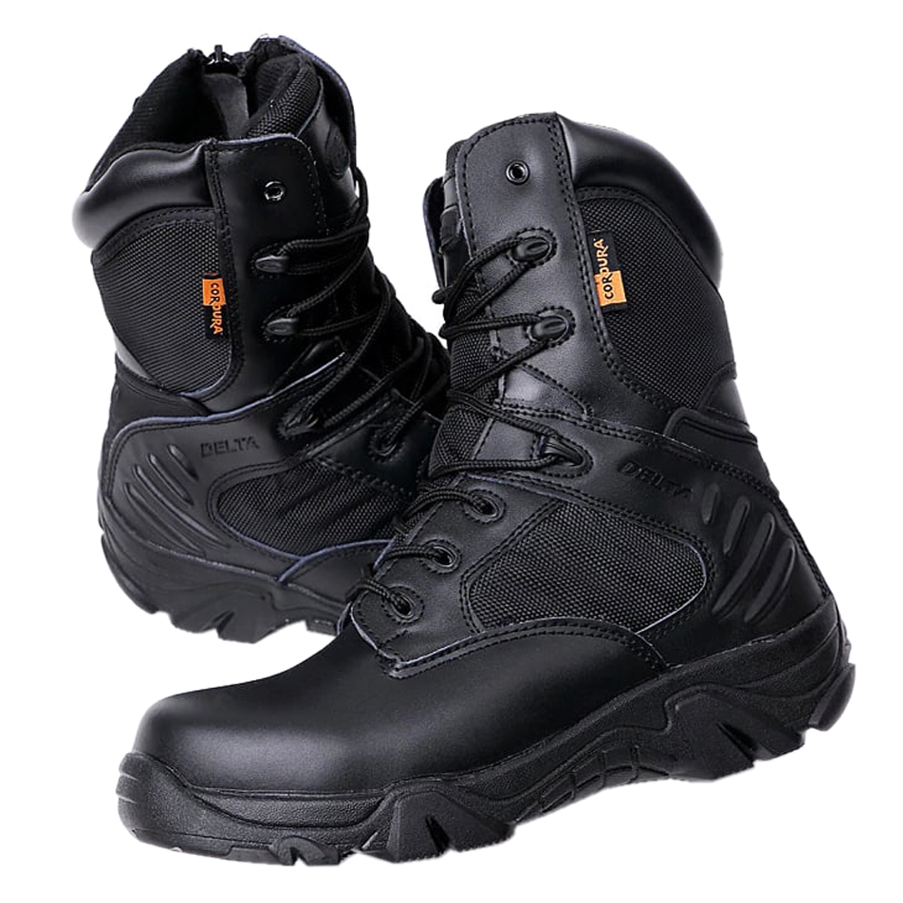 combat boots with zipper in back