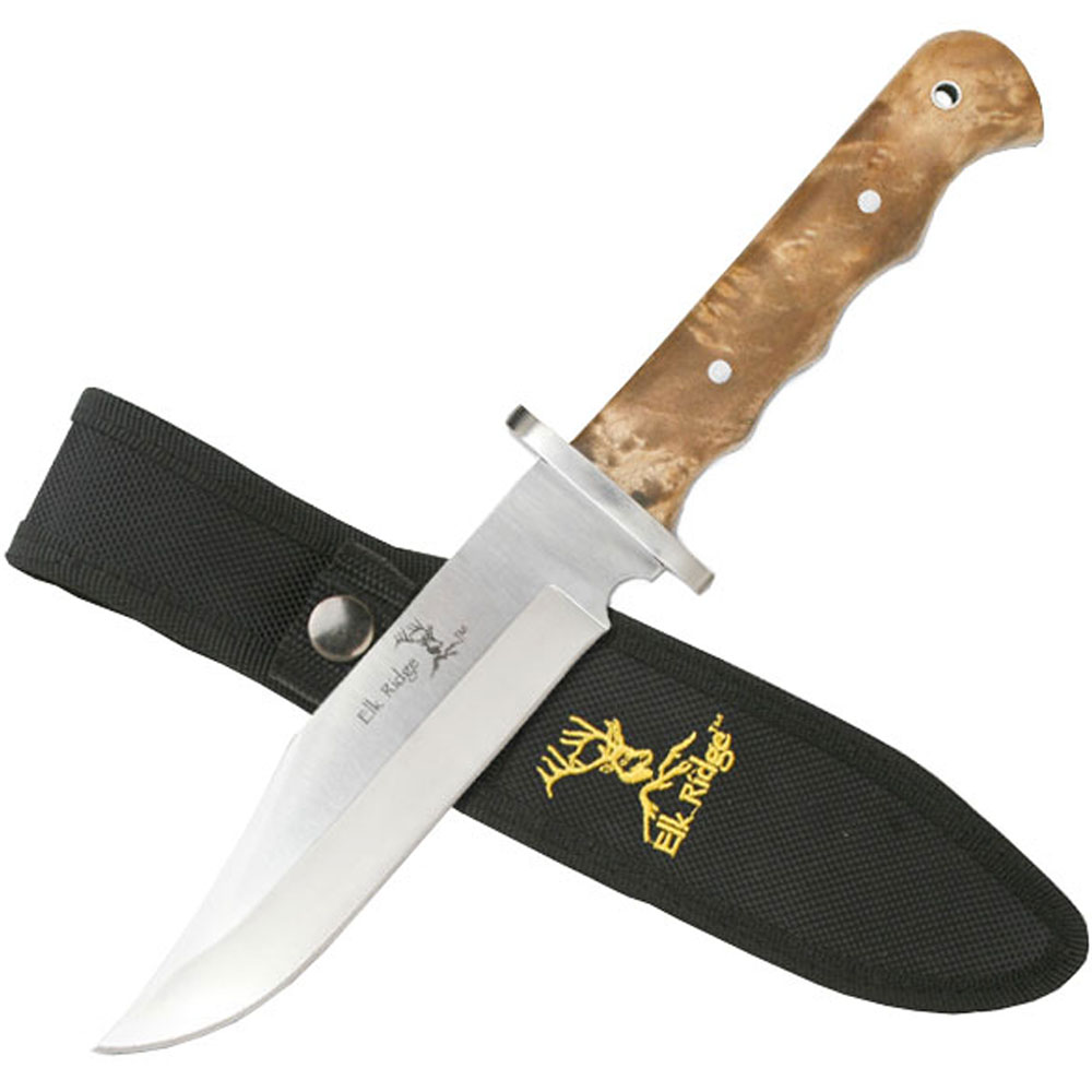 Elk Ridge Burl Wood Handle Fixed Blade Knife Wholesale Golden Plaza
