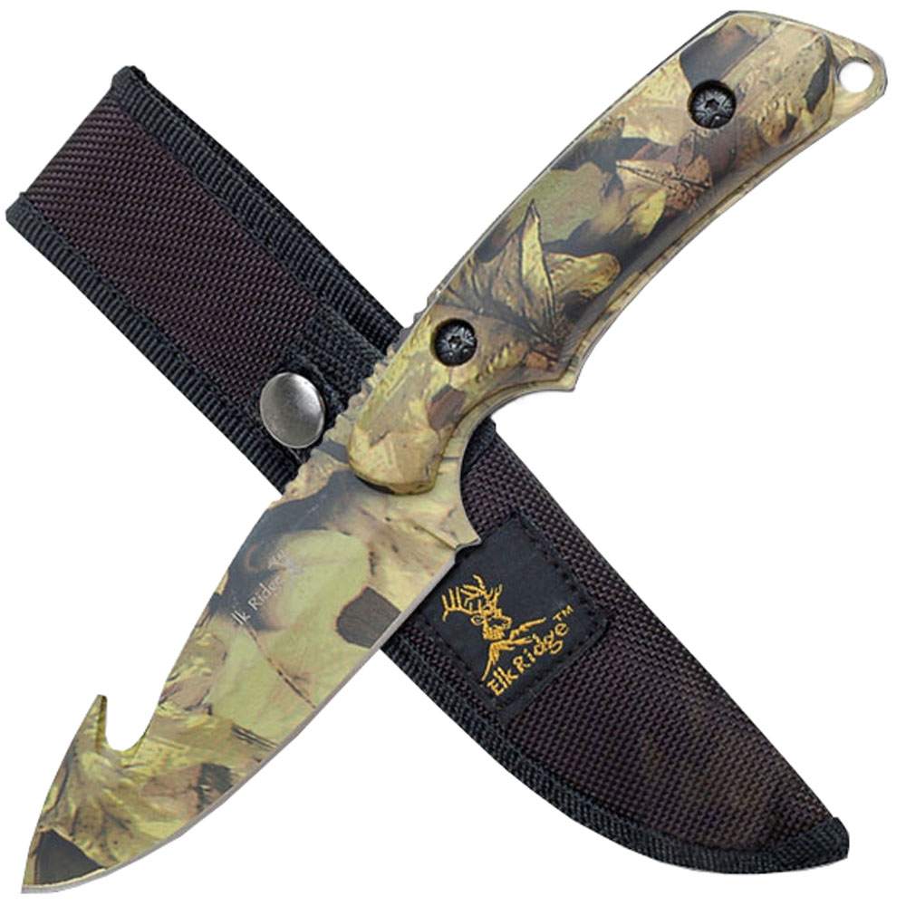 Elk Ridge 116 Stainless Steel Gut Hook Blade Knife w/ Sheath Golden Plaza