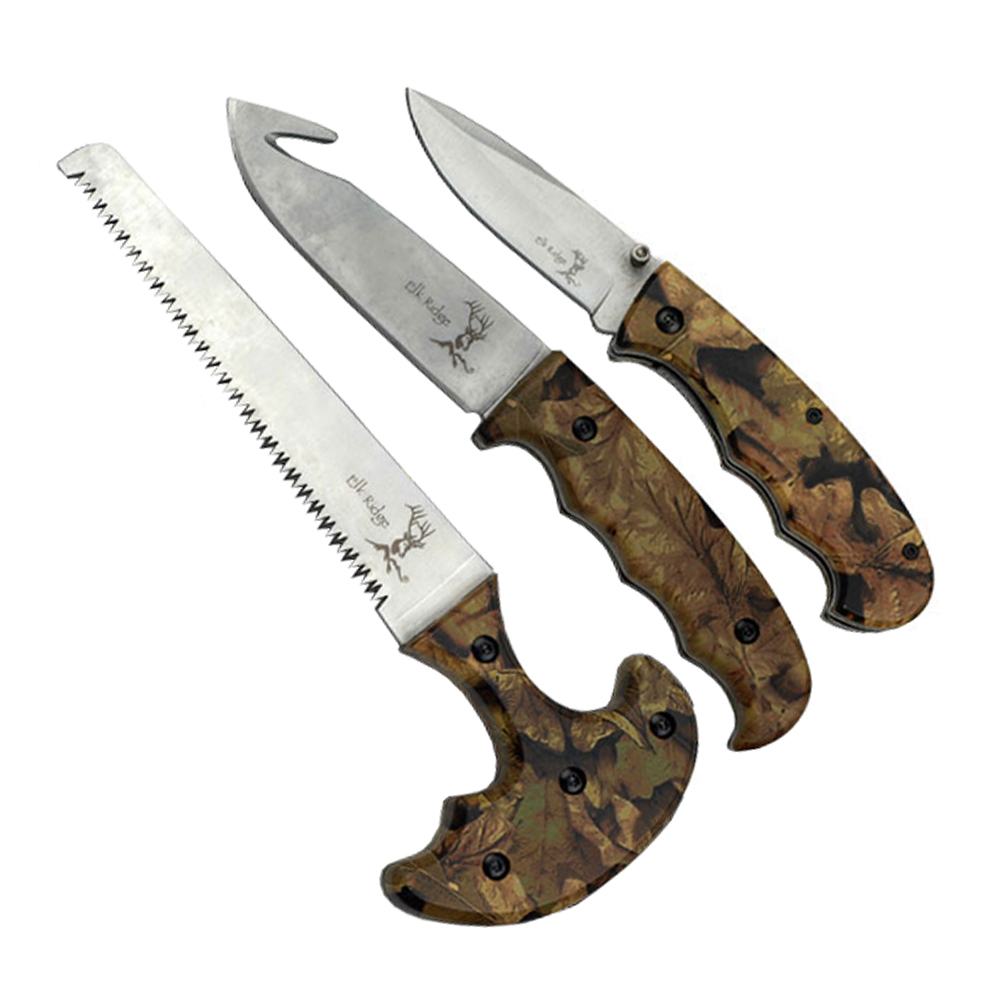Elk Ridge Hunting Knife 3 Piece Set w/ Nylon Pouch Wholesale Golden