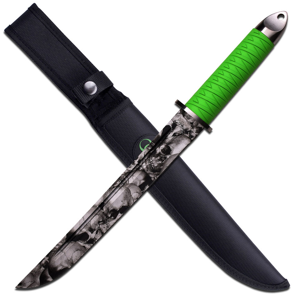 Z Hunter ZB120GSGRAY Green Ribbon Pattern Rubber Handle Fixed Knife