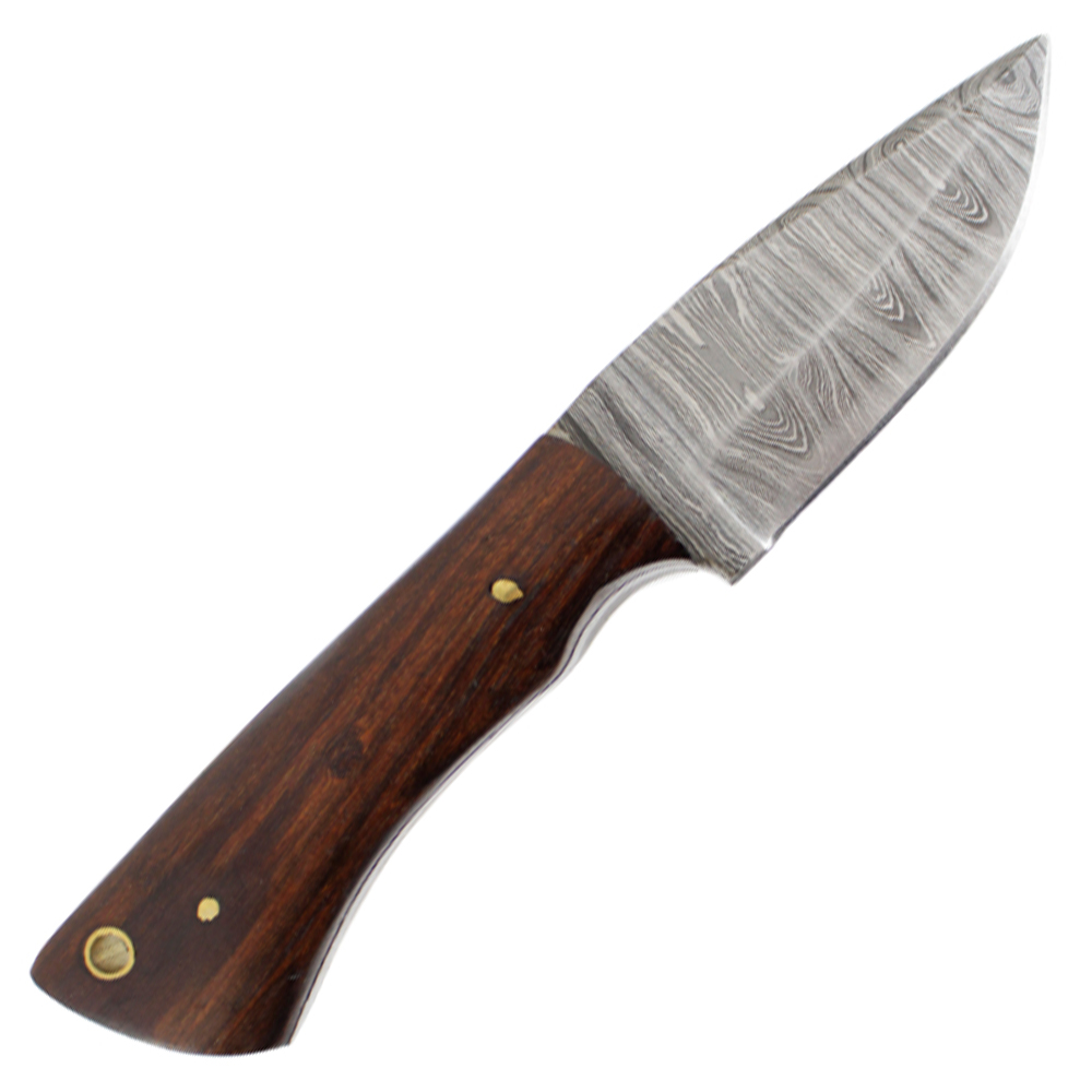 Premium Damascus Hunting Knife with Walnut Handle & Leather Sheath