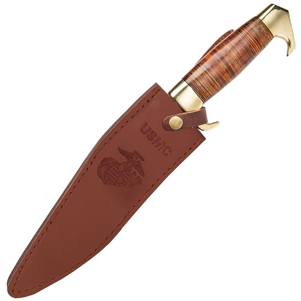 USMC Stacked Leather Handle Kukri Knife - Wholesale | Golden Plaza