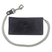 Large Biker Wallet with Side Zipper Pocket - Black