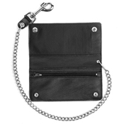 Large Biker Wallet with Side Zipper Pocket - Black