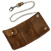 Tri-Fold Wallet with Chain - Mid-Size - Brown